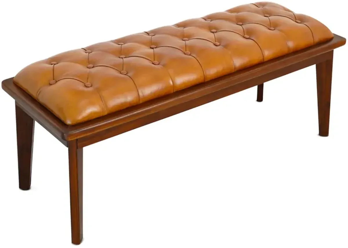 Arden - Bench With Buttons - Brown / Rustic / Tan