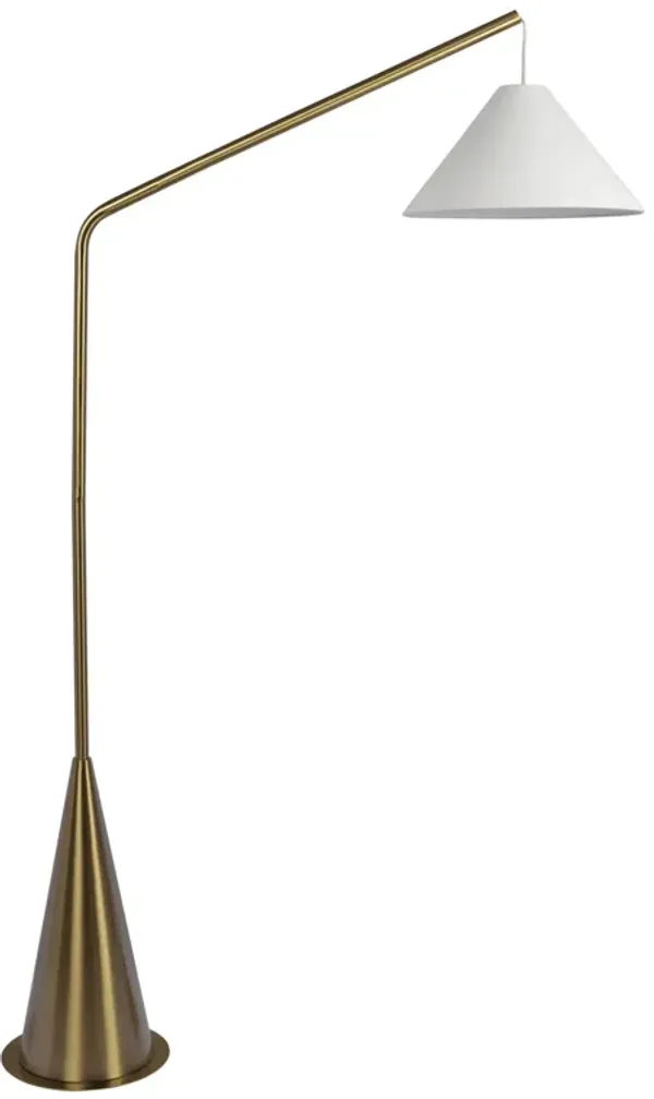 Lisbon - Floor Lamp With On / Off Switch Coned Base Hanging Shade - Antique Brass / White