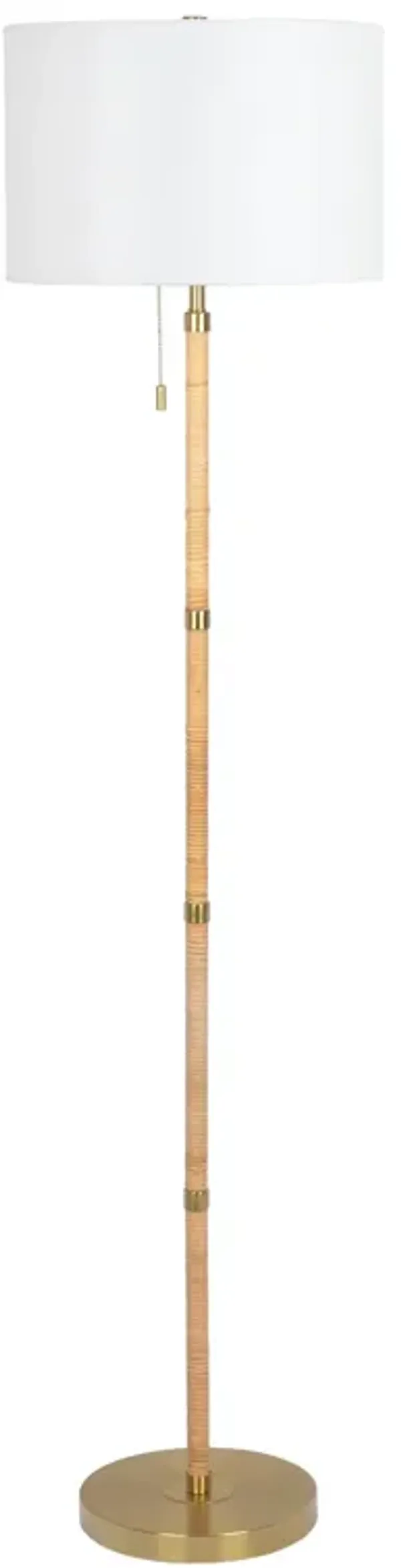 Stellar - Linen Shade Floor Lamp - Gold / Natural Wood / Rattan / White