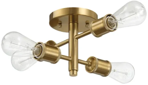 Ephemeral - 4 Lights Semi Flush Mount Retro Hallway Kitchen Bedroom Living Room Ceiling Pendant - Antique Brass / Clear / Gold