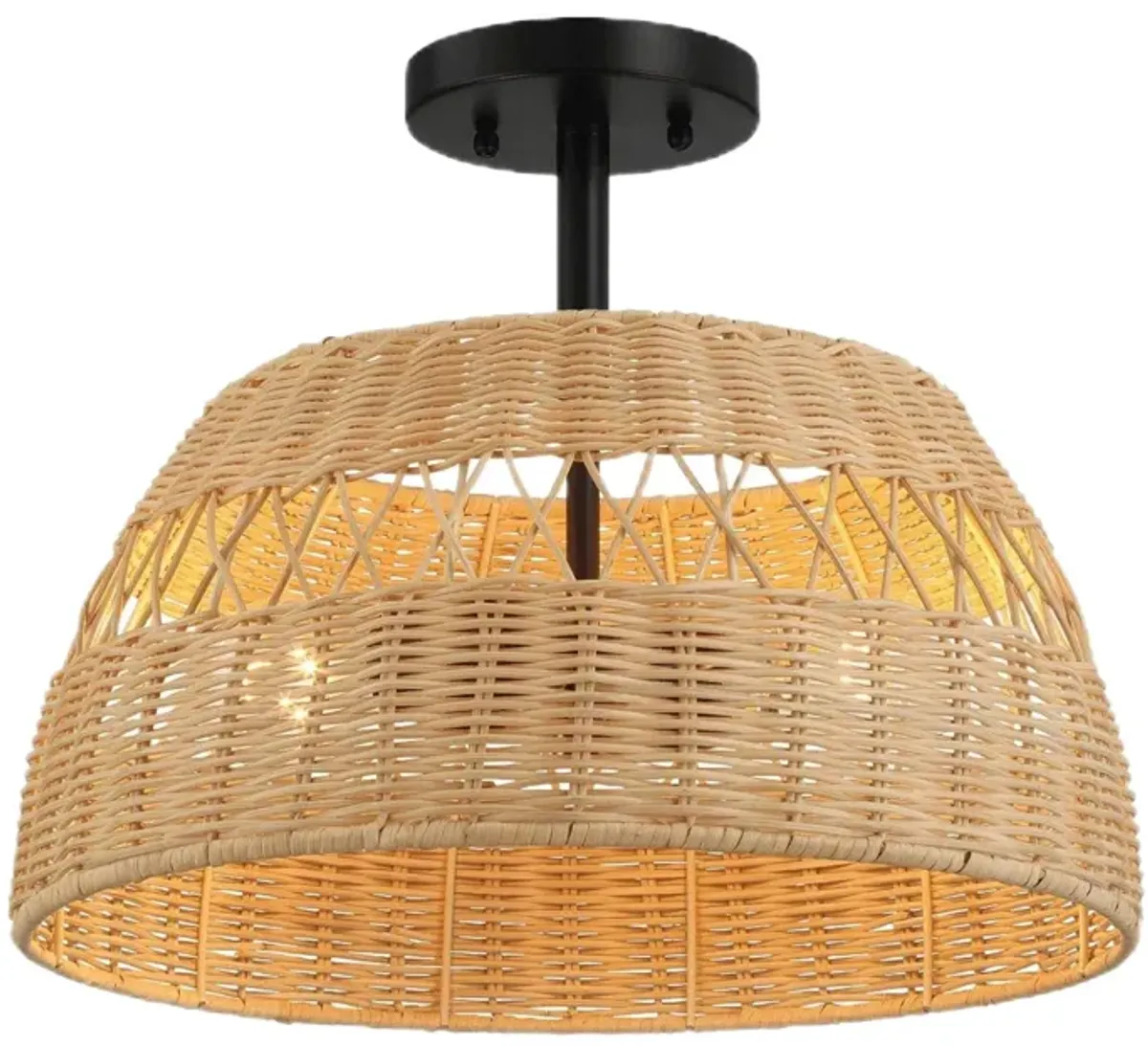 Twinkle - Double Lights Semi Flush With Shade - Black / Rattan