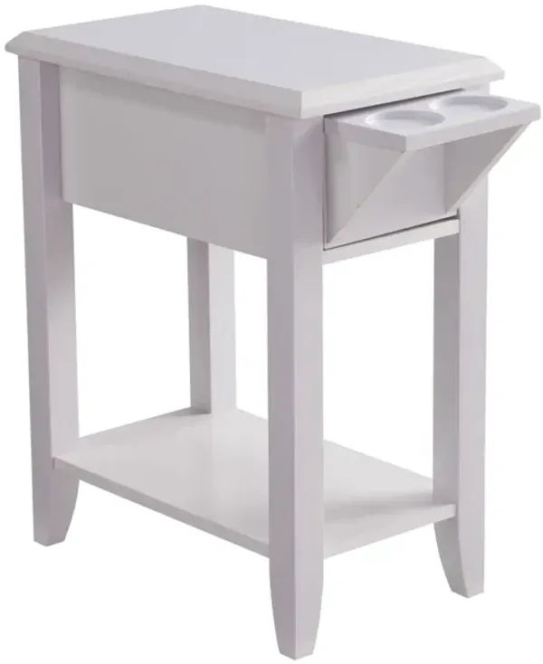 Modern Chairside Table With Two Cup Holders, Display Accent Table - White