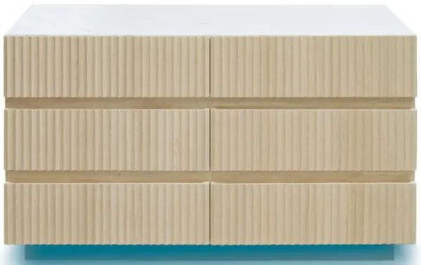 Fluted 6 Drawers Dresser, Double Dresser Chest Of Drawers, Modern Chest Of Drawers With LED, Drawer Organizer For Bedroom, Living Room, Hallway - Natural