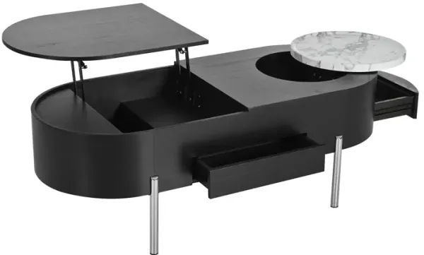 Lift Top Coffee Table With 360 Degree Marble Patterned Rotating Tray