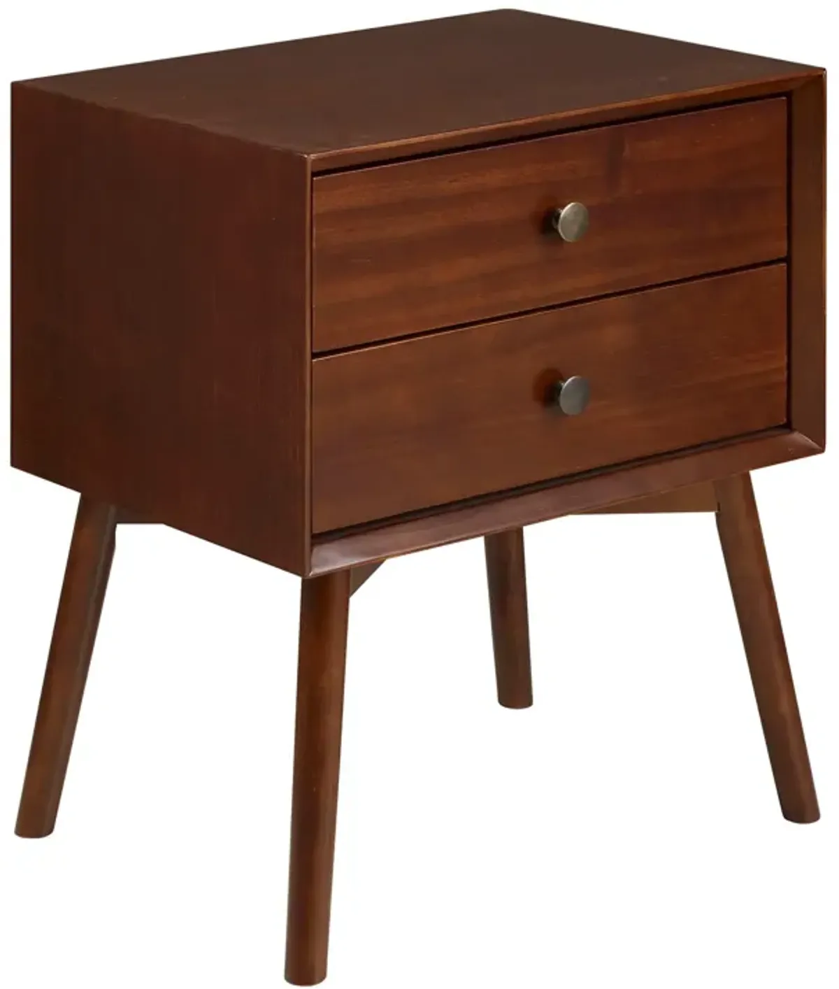 Mid-Century Modern Double Drawer Nightstand - Walnut