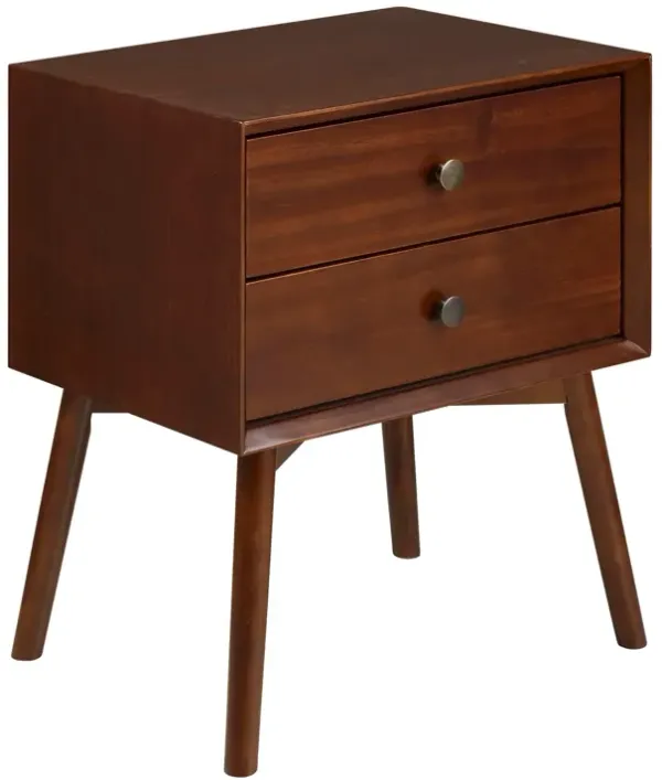 Mid-Century Modern Double Drawer Nightstand - Walnut