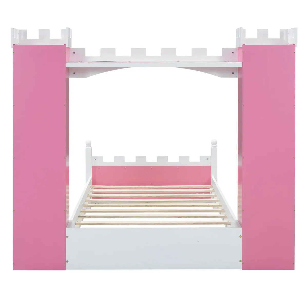 Castle Shaped Bed With Storage Shelf, Dreamy Platform Bed For Kids Bedroom