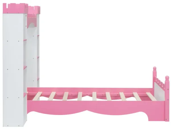 Castle Shaped Bed With Storage Shelf, Dreamy Platform Bed For Kids Bedroom