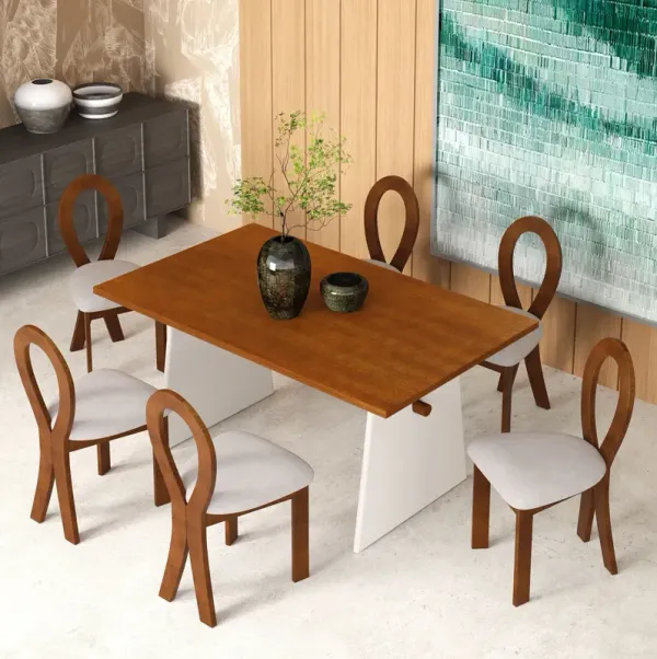 7 Piece Dining Table Set With Trestle Dining Table And 6 Upholstered Dining Chairs