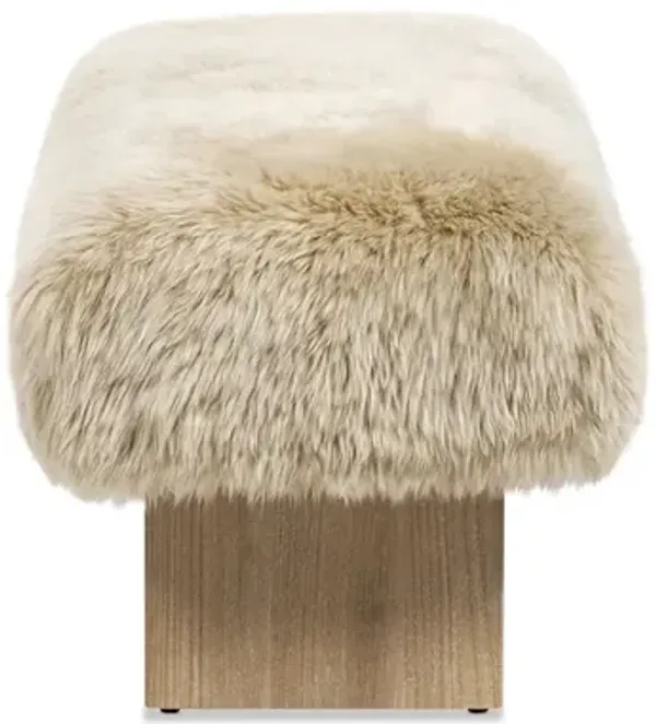 Leda - Sheepskin Fur Rectangular Accent Bench - Natural Blonde