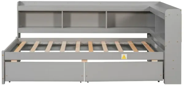 Twin Bed With L-Shaped Bookcases, Drawers