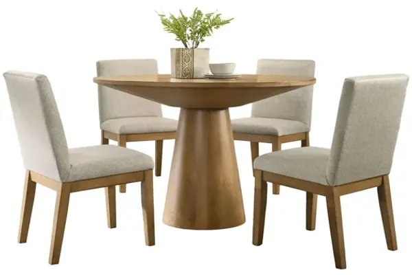 Jasper - Wide Contemporary Round Dining Table With Fabric Chairs Set