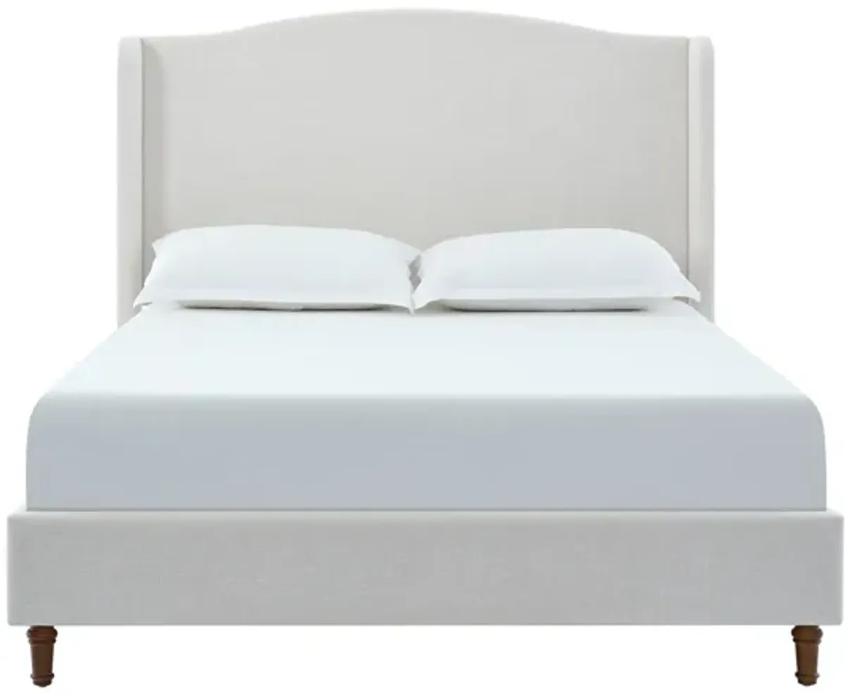 Hannah - Upholstered Wingback Bed Size / Tall Headboard Upholstered King Bed / Premium Textured Canvas Chenille Look / Minimalist Designs / No Box Spring Needed