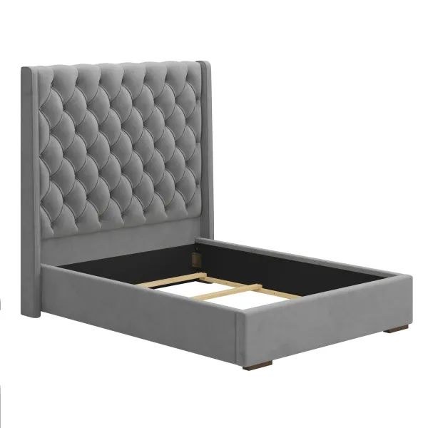 Tall Headboard Upholstered Bed With Handmade Deep Button Tufted, Box Spring Needed