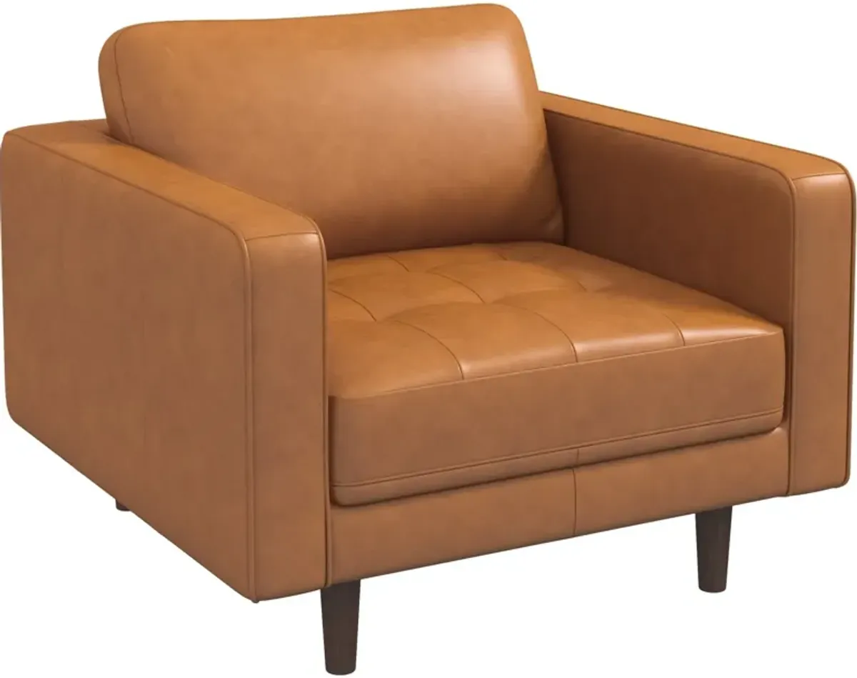 Catherine - Leather Lounge Chair Leather - Brown / Tan