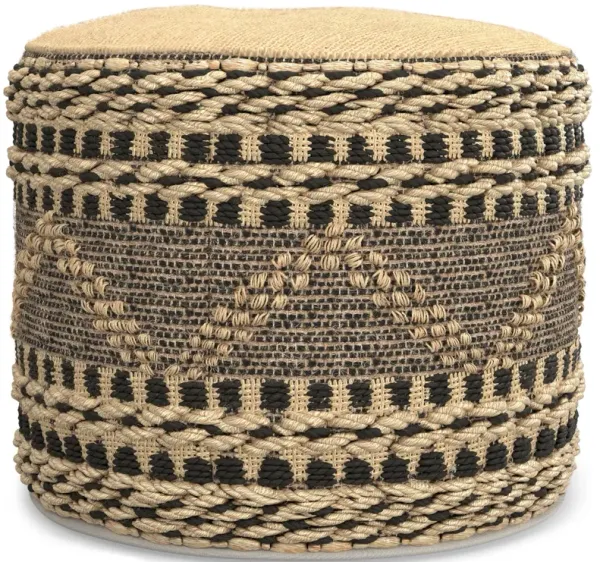 Stella - Round Woven Pouf - Natural / Black