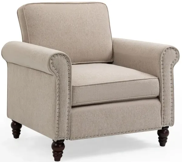 Modern Upholstered Accent Chair Armchair, Fabric Reading Living Room Side Chair, Single Sofa - Light Beige