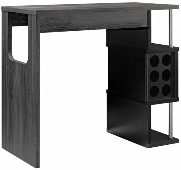Home Bar Table With Wine Glass Compartment And Three Shelves - Distressed Gray / Black
