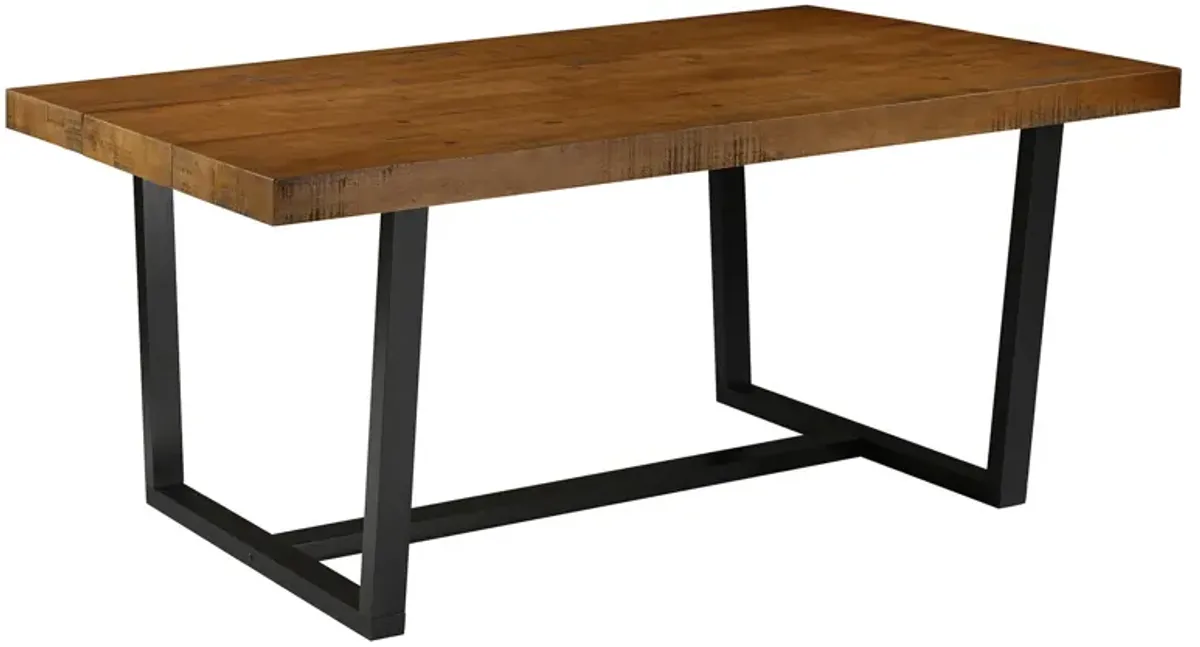 Modern Distressed Solid Wood And Metal Open Frame Dining Table