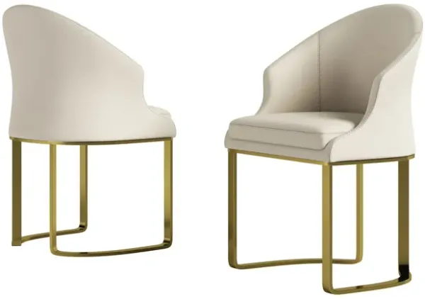 Modern Chairs With Metal Legs & Backrest With Gold Steel Feet, 2 Pieces - White