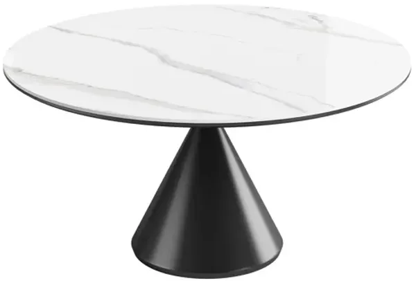 Modern Round Dining Table With Artificial Stone Top & Stainless Steel Base - White