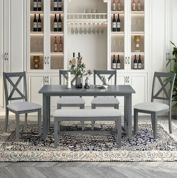 6 Piece Family Dining Room Set, Space Saving Foldable Table And 4 Chairs With Bench