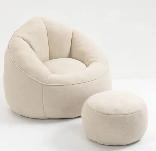 Bedding Bean Bag Sofa Chair High Pressure Foam Bean Bag Chair Adult Material With Padded Foam Padding Compressed Bean Bag With Footrest - Beige