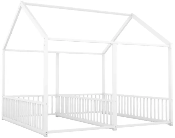 Metal Twin Size House Platform Beds 2 Shared Beds - Antique White