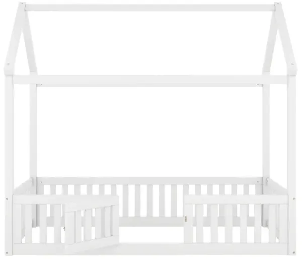 Wood House Bed With Fence And Door