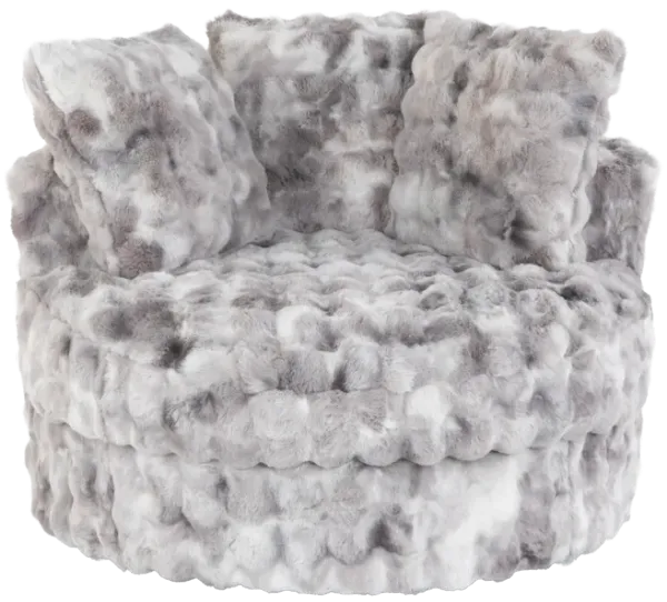 Luxurious Faux Fur Round Swivel Chair with Pillows - Bubble Cement
