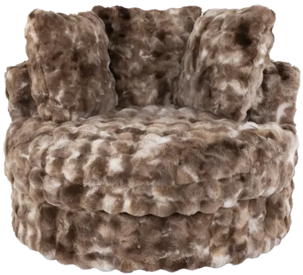 Faux Fur Swivel Chair with Plush Pillows - Brown
