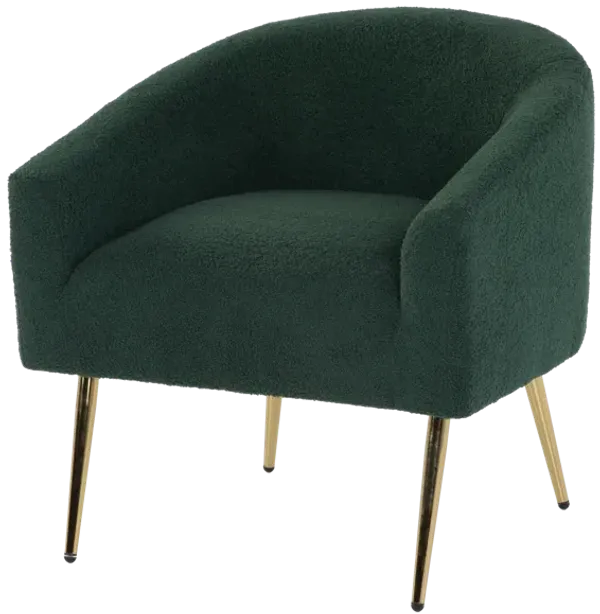 Dark Green Boucle Barrel Accent Chair with Gold Metal Legs