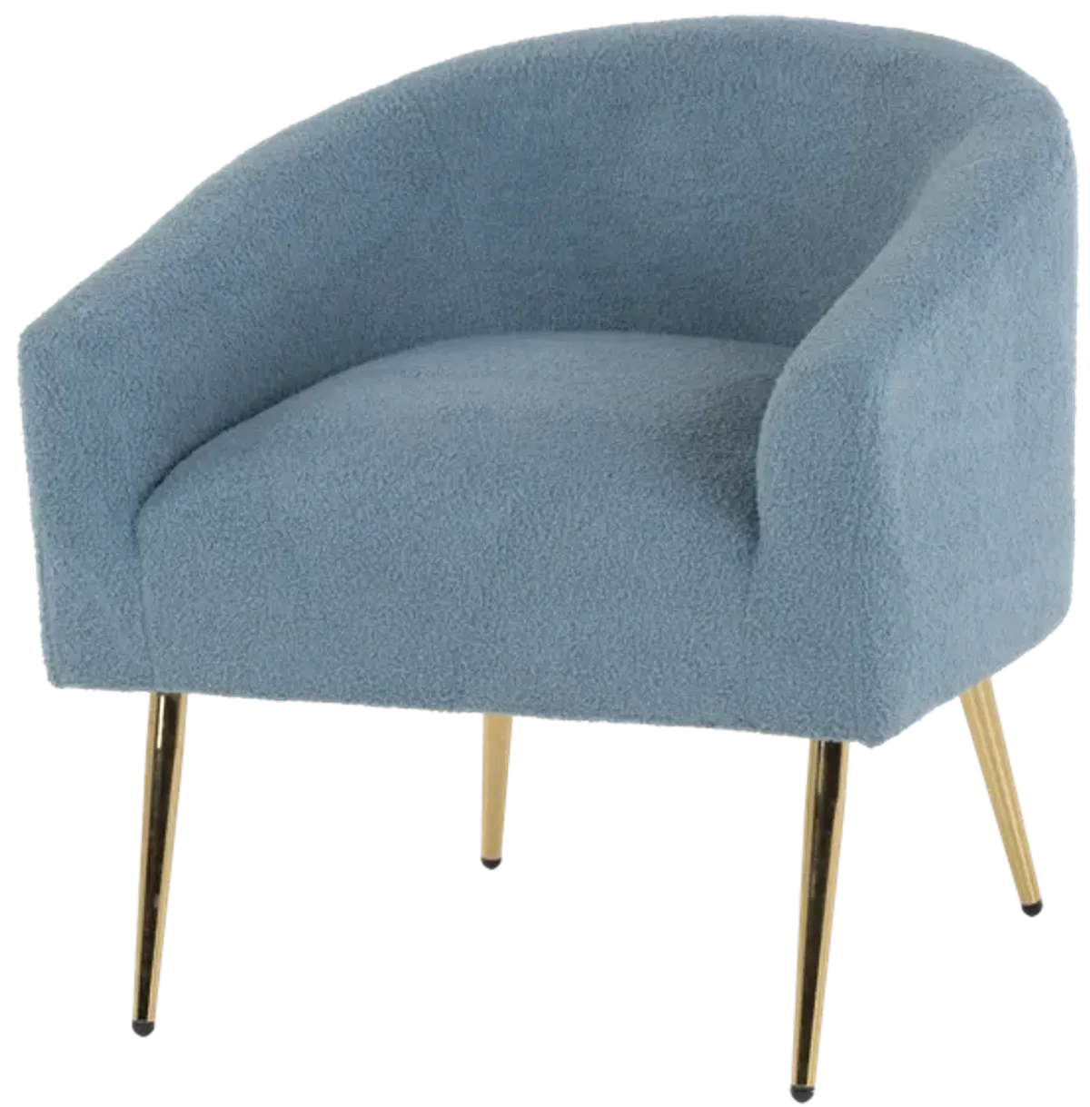 Blue Boucle Barrel Accent Chair with Gold Metal Legs