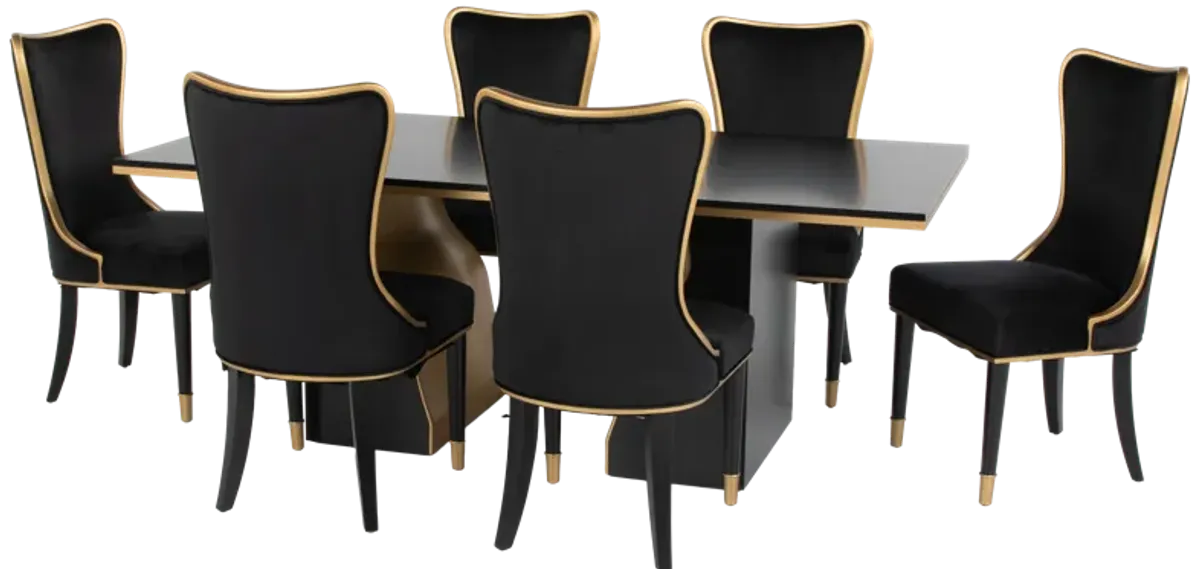 7 Piece Modern Black and Gold Dining Set