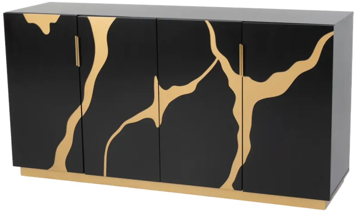 Modern Black and Gold Sideboard Buffet with Artistic Mirror