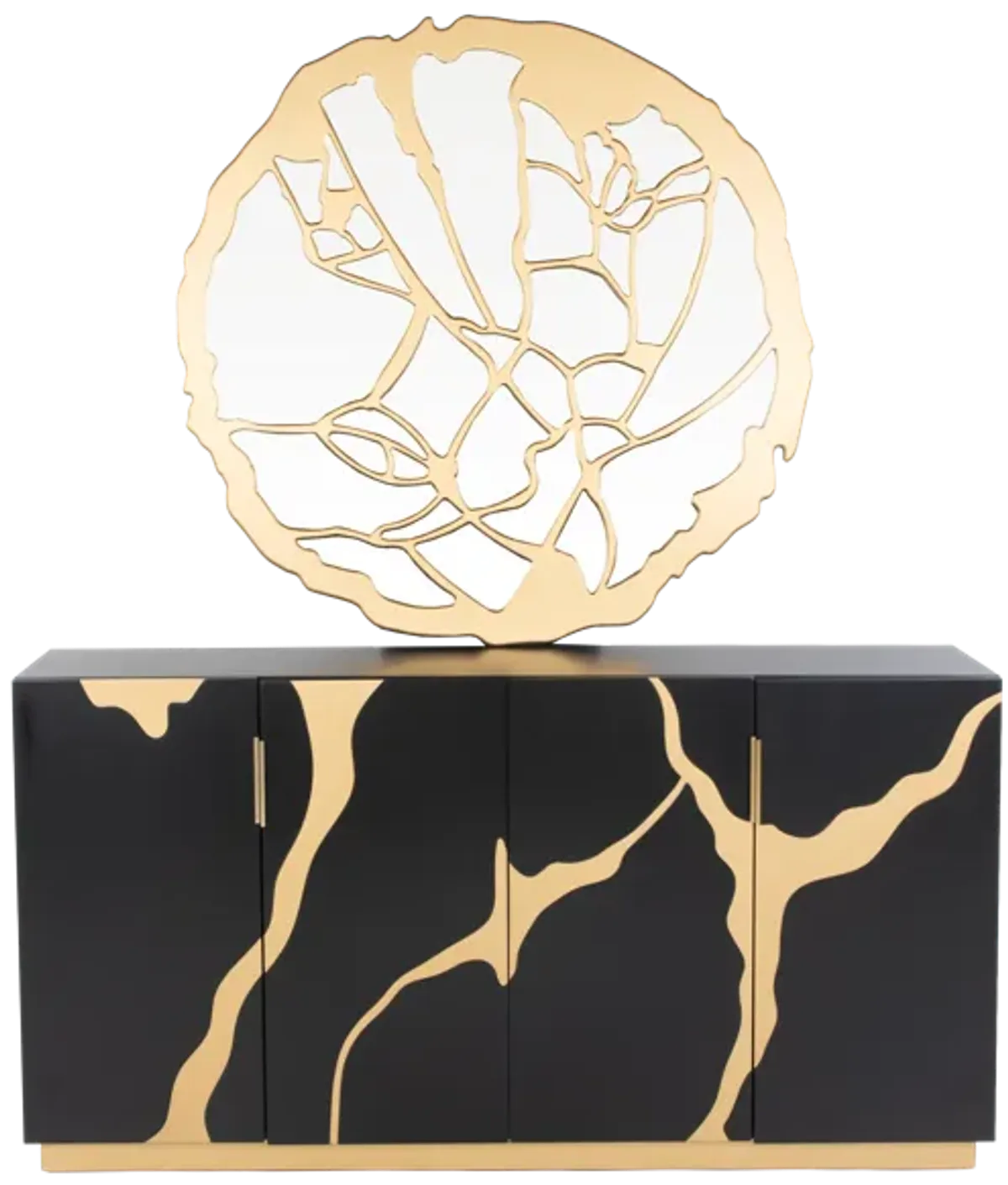Modern Black and Gold Sideboard Buffet with Artistic Mirror