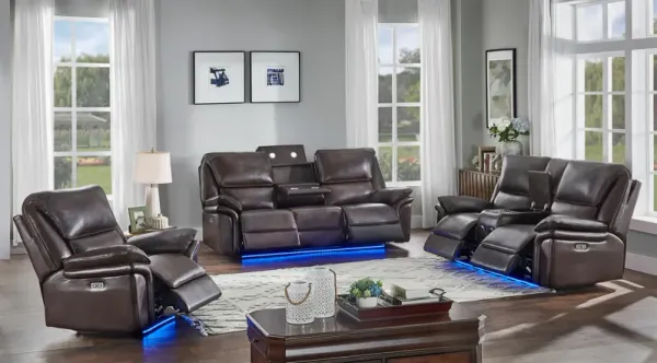 3 Piece Modern Power Reclining Living Room Set with LED Lighting