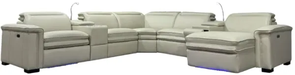 7 Piece White Power Reclining Sectional with LED, Chaise & Storage