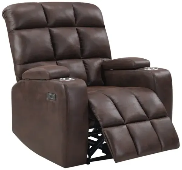 Power Recliner with Cup Holders and USB Charging - Brown