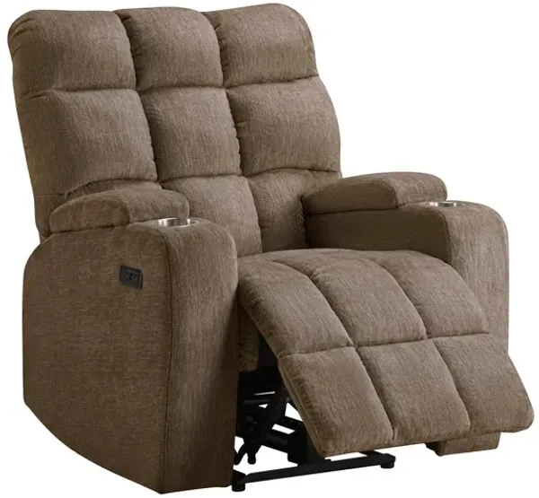 Power Recliner with Cup Holders and USB Charging - Light Brown