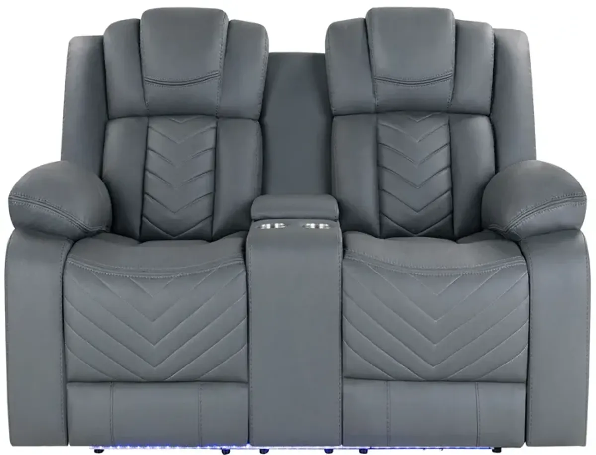 Raize - 10 Power Console Reclining Loveseat With LED - Gray