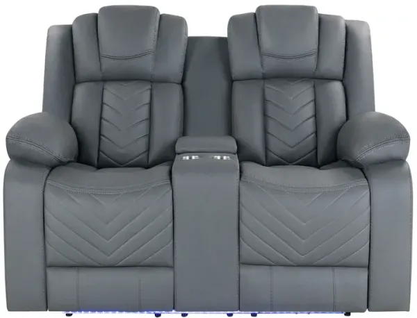 Raize - 10 Power Console Reclining Loveseat With LED - Gray