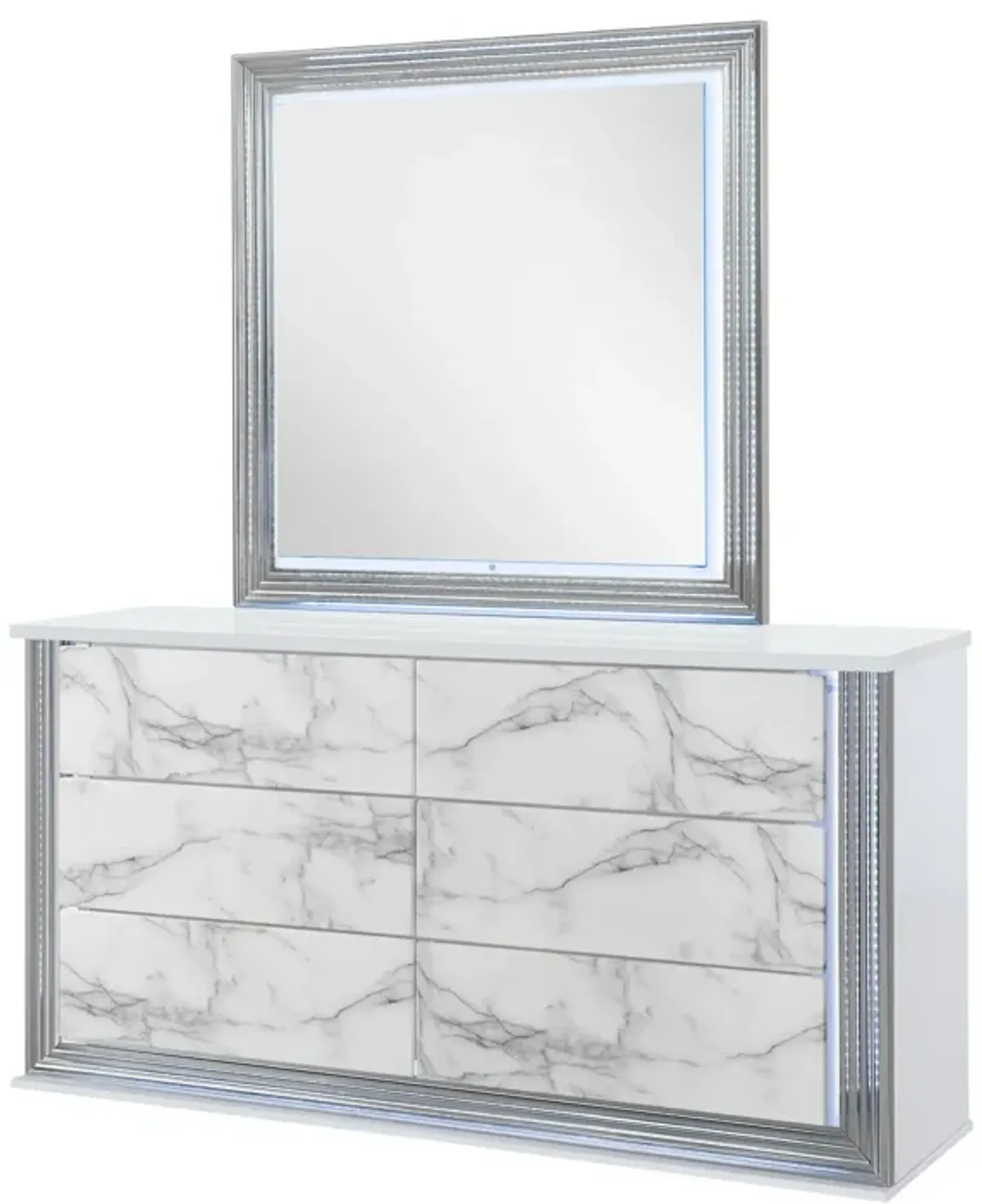 Moon - Marble Mirror With LED - White