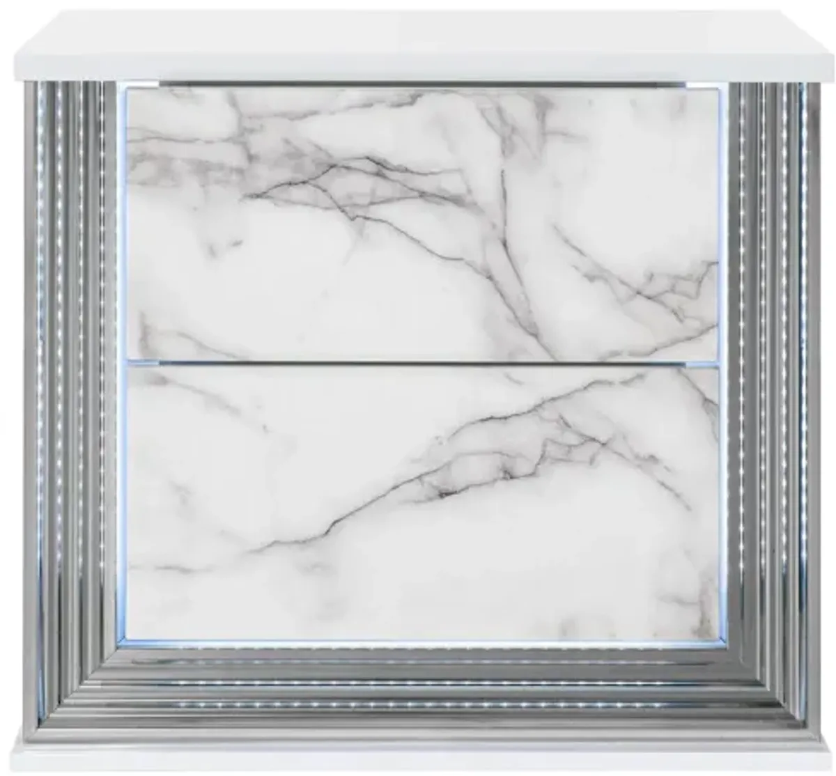 Moon - Marble Nightstand With LED - White