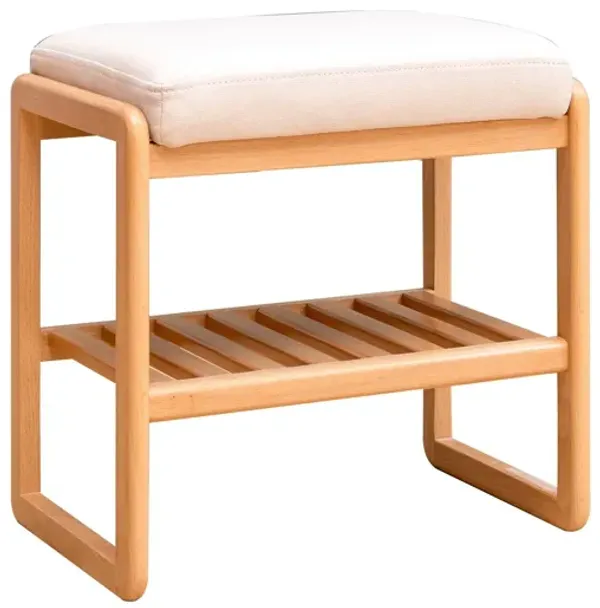 Shoe Bench, Beech Wood Storage Rack Organizer With High Rebound Sponge Cushion - Natural