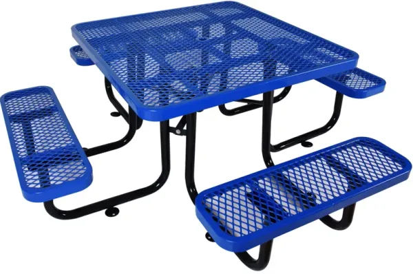 Square Outdoor Steel Picnic Table, With Umbrella Pole
