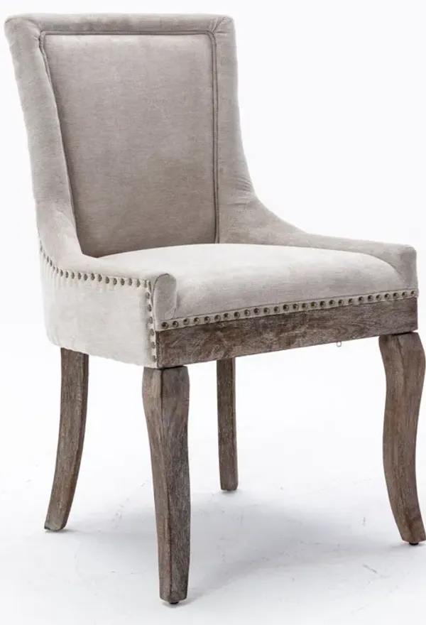 Ultra Side Dining Chair,Thickened Fabric Chairs With Neutrally Toned Solid Wood Legs, Bronze Nail Head (Set of 2)