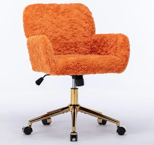 Office Chair, Artificial Rabbit Hair Home Office Chair With Golden Metal Base, Adjustable Desk Chair Swivel Office Chair, Vanity Chair