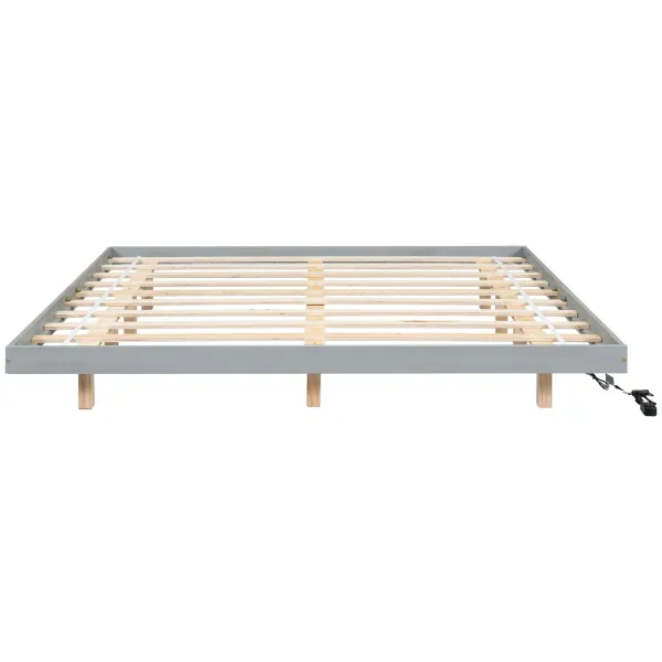 Floating Bed With Led Lights Underneath, Modern Queen Size Low Profile Platform Bed With Led Lights