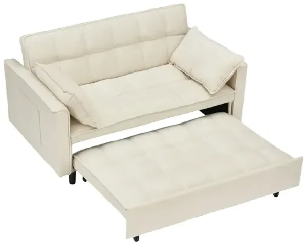 Modern Velvet Sofa, Sofa Pull-Out Bed, Small Love Seat Casual Sofa With Back, With Pillow, Pockets, Living Room Furniture, 3 In 1 Convertible Sleep Sofa Bed